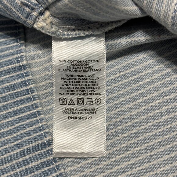 LOFT NWT Striped Denim Jean Jacket Medium Blue White Utility Button Front - Picture 8 of 14